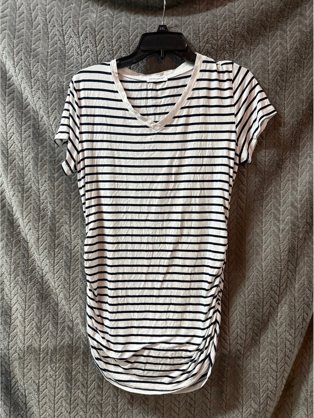 Smallshow Striped Short Sleeve Ruched Side Shirt Size Large